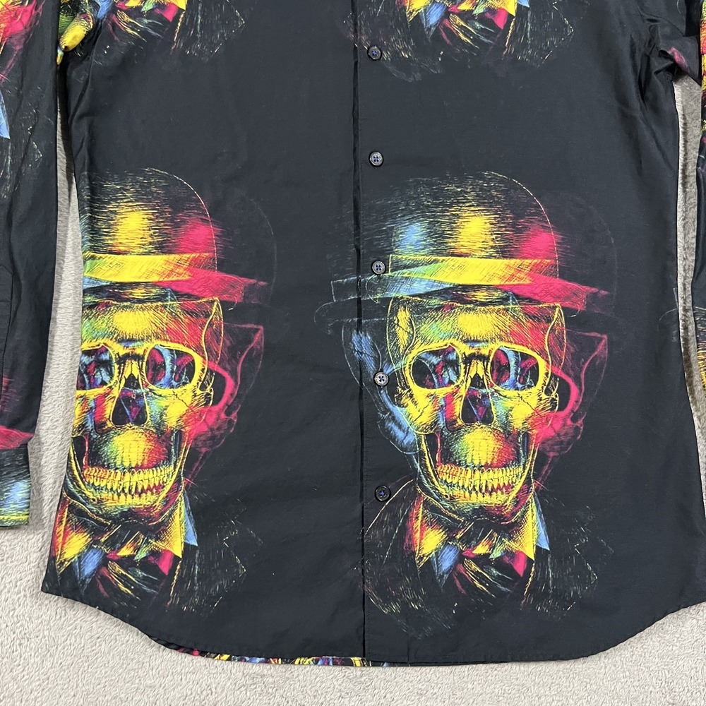 Maceoo Shirt Mens 2/Small Skull Hat Print Button Up Long Sleeve - Picture 2 of 11
